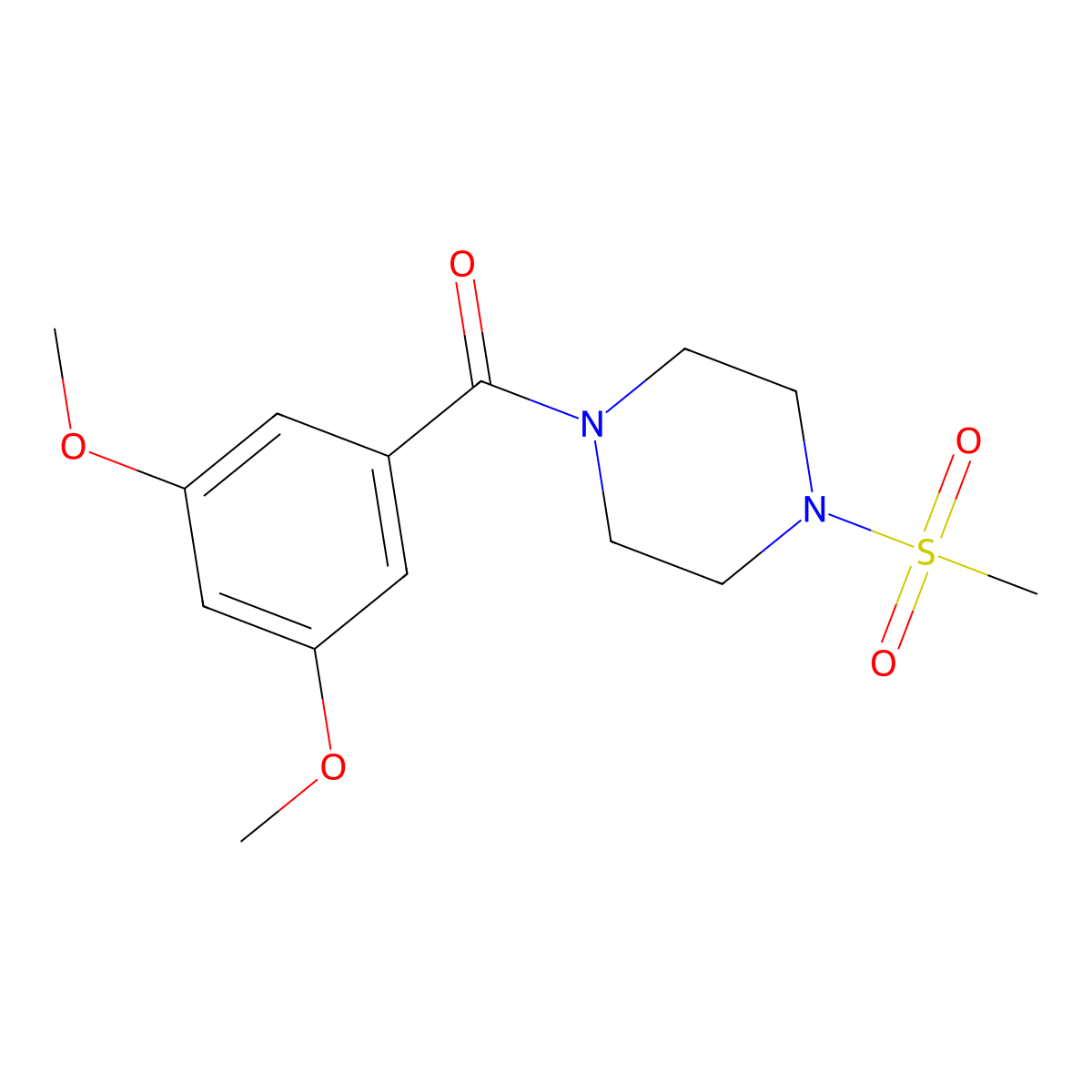 (3,5-Dimethoxyphenyl)-(4-methylsulfonyl-1-piperazinyl)methanone molecular structure, CAS 333757-36-1