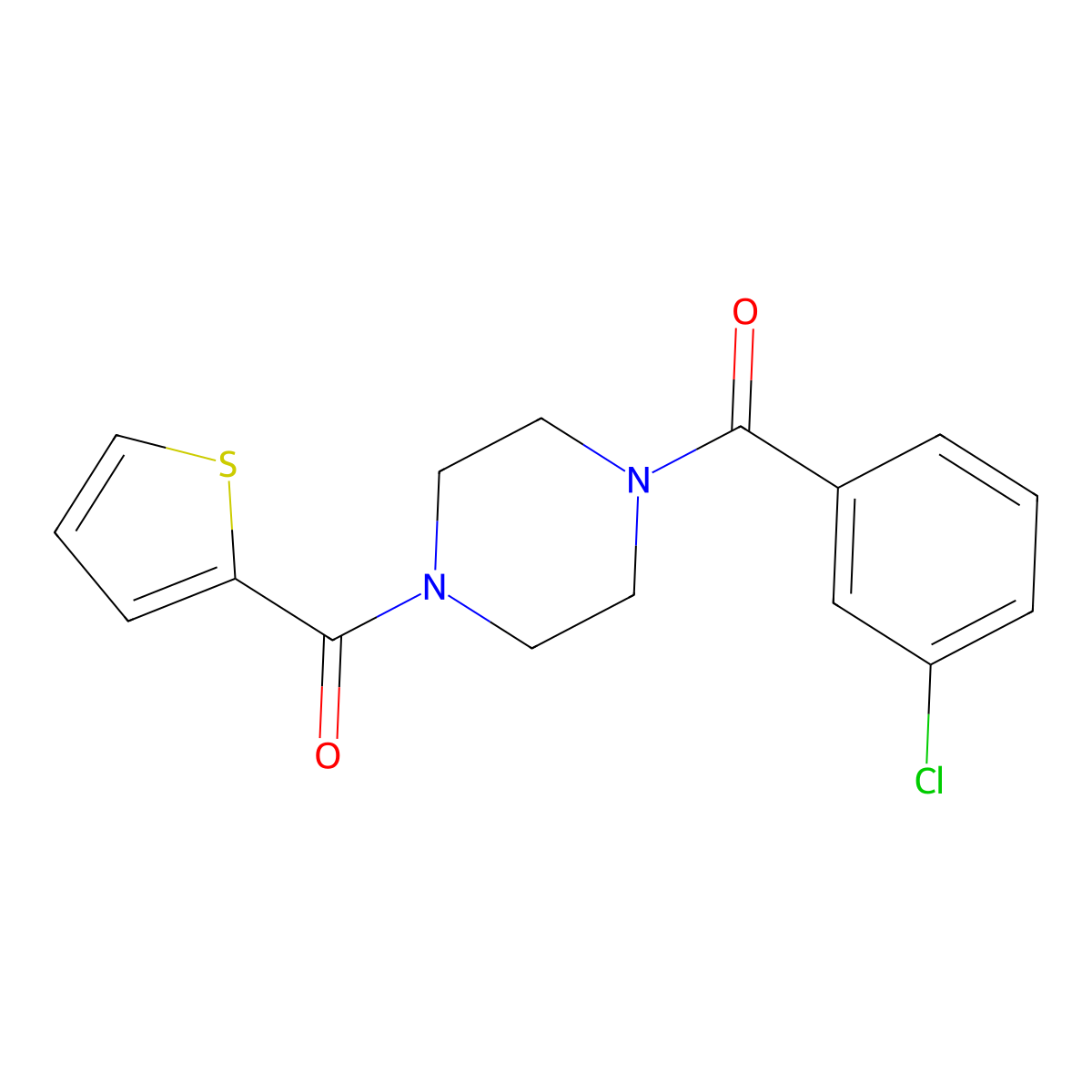 (3-Chlorophenyl)-[4-(thiophene-2-carbonyl)piperazin-1-yl]methanone molecular structure, CAS 333757-83-8