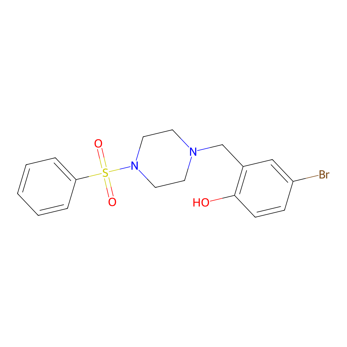4-Bromo-2-{[4-(phenylsulfonyl)piperazin-1-yl]methyl}phenol molecular structure, CAS 333758-10-4