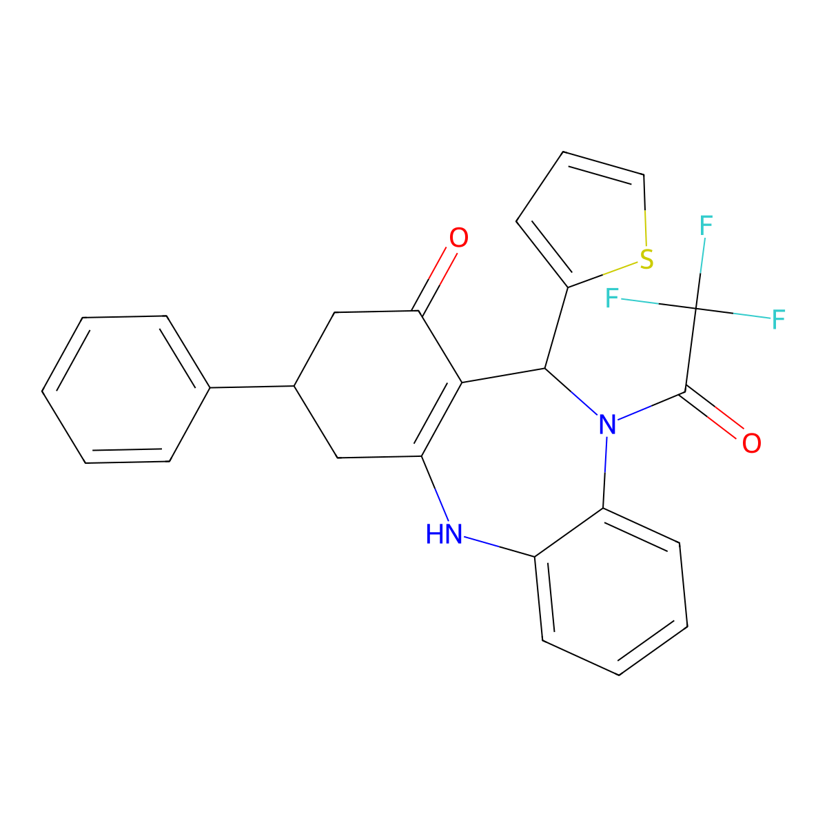 9-phenyl-6-thiophen-2-yl-5-(2,2,2-trifluoroacetyl)-8,9,10,11-tetrahydro-6H-benzo[b][1,4]benzodiazepin-7-one molecular structure, CAS 333758-17-1