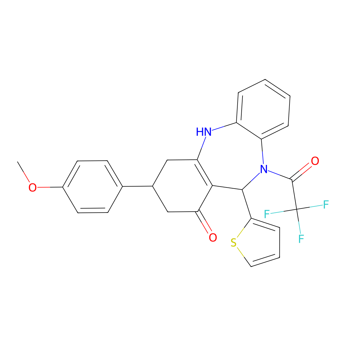 9-(4-methoxyphenyl)-6-thiophen-2-yl-5-(2,2,2-trifluoroacetyl)-8,9,10,11-tetrahydro-6H-benzo[b][1,4]benzodiazepin-7-one molecular structure, CAS 333758-19-3