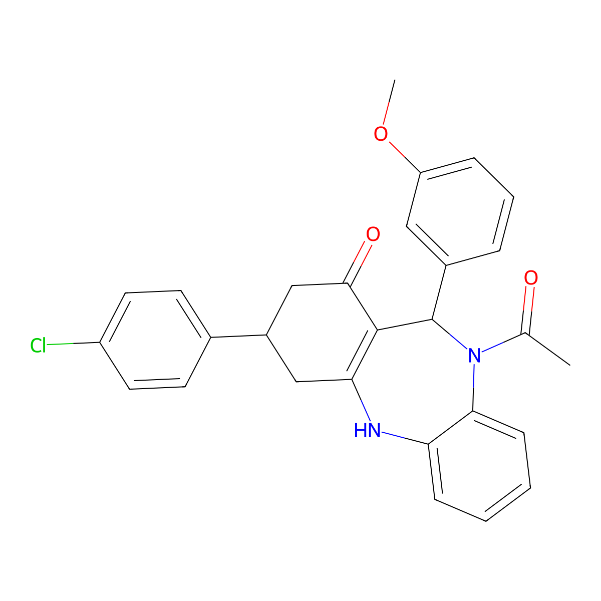 5-acetyl-9-(4-chlorophenyl)-6-(3-methoxyphenyl)-8,9,10,11-tetrahydro-6H-benzo[b][1,4]benzodiazepin-7-one molecular structure, CAS 333758-22-8
