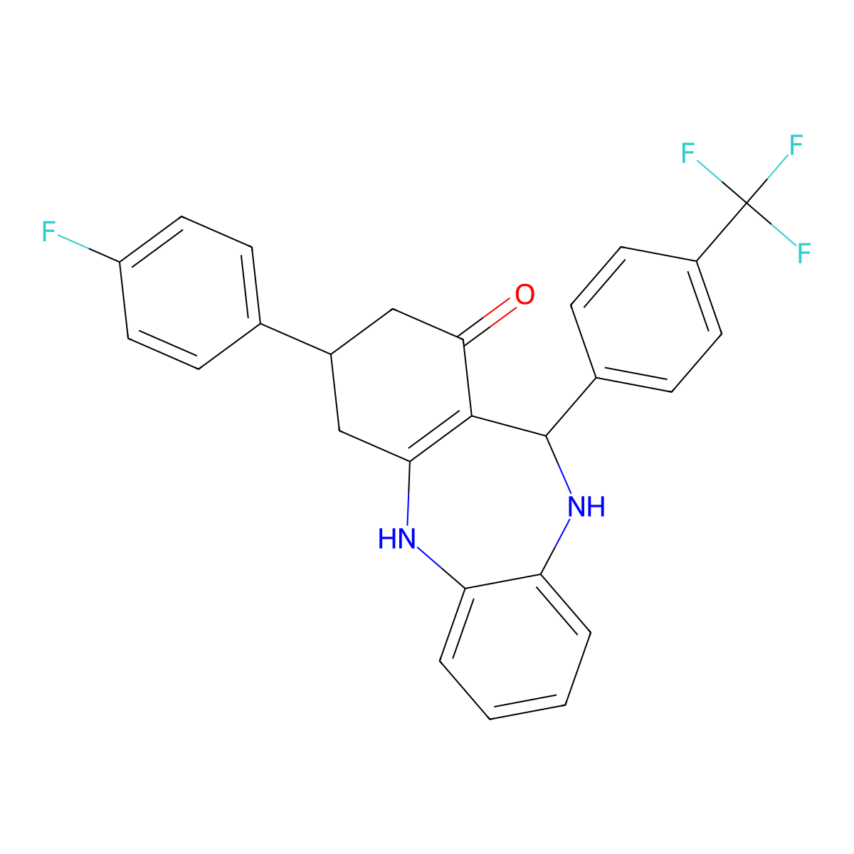 9-(4-Fluorophenyl)-6-[4-(trifluoromethyl)phenyl]-5,6,8,9,10,11-hexahydrobenzo[b][1,4]benzodiazepin-7-one molecular structure, CAS 333758-23-9