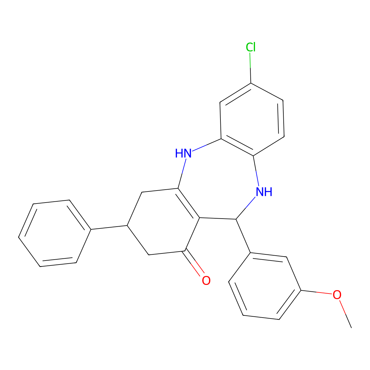 2-Chloro-6-(3-methoxyphenyl)-9-phenyl-5,6,8,9,10,11-hexahydrobenzo[b][1,4]benzodiazepin-7-one molecular structure, CAS 333758-25-1