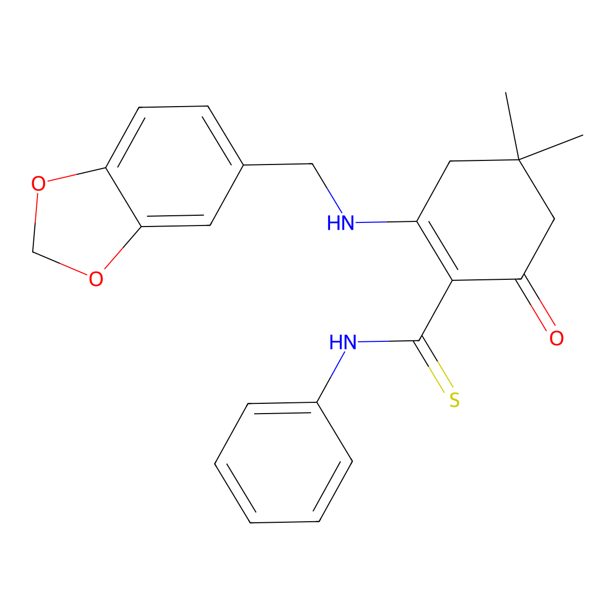 2-(1,3-benzodioxol-5-ylmethylamino)-4,4-dimethyl-6-oxo-N-phenylcyclohexene-1-carbothioamide molecular structure, CAS 333758-39-7