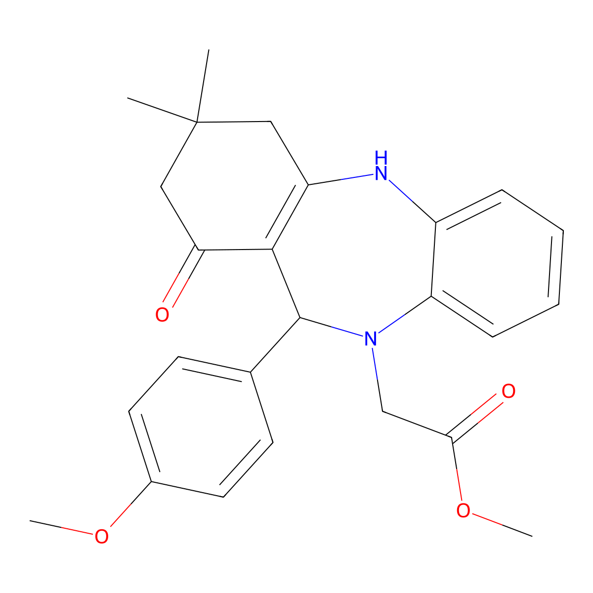 Methyl 2-[6-(4-methoxyphenyl)-9,9-dimethyl-7-oxo-6,8,10,11-tetrahydrobenzo[b][1,4]benzodiazepin-5-yl]acetate molecular structure, CAS 333758-51-3