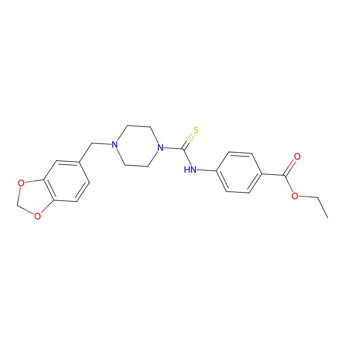 Ethyl 4-({[4-(1,3-benzodioxol-5-ylmethyl)piperazin-1-yl]carbonothioyl}amino)benzoate molecular structure, CAS 333758-53-5