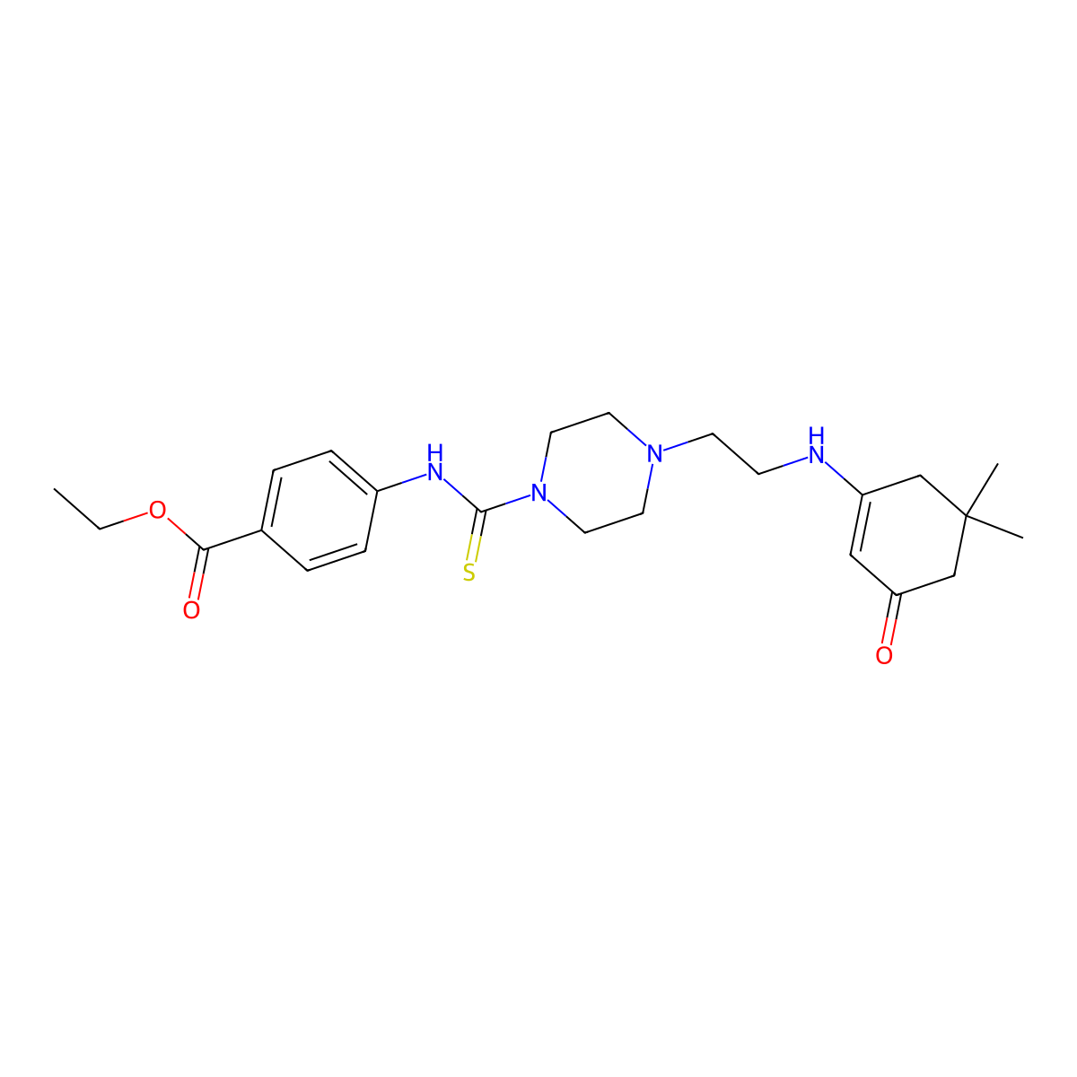 Ethyl 4-[[4-[2-[(5,5-dimethyl-3-oxocyclohexen-1-yl)amino]ethyl]piperazine-1-carbothioyl]amino]benzoate molecular structure, CAS 333758-56-8