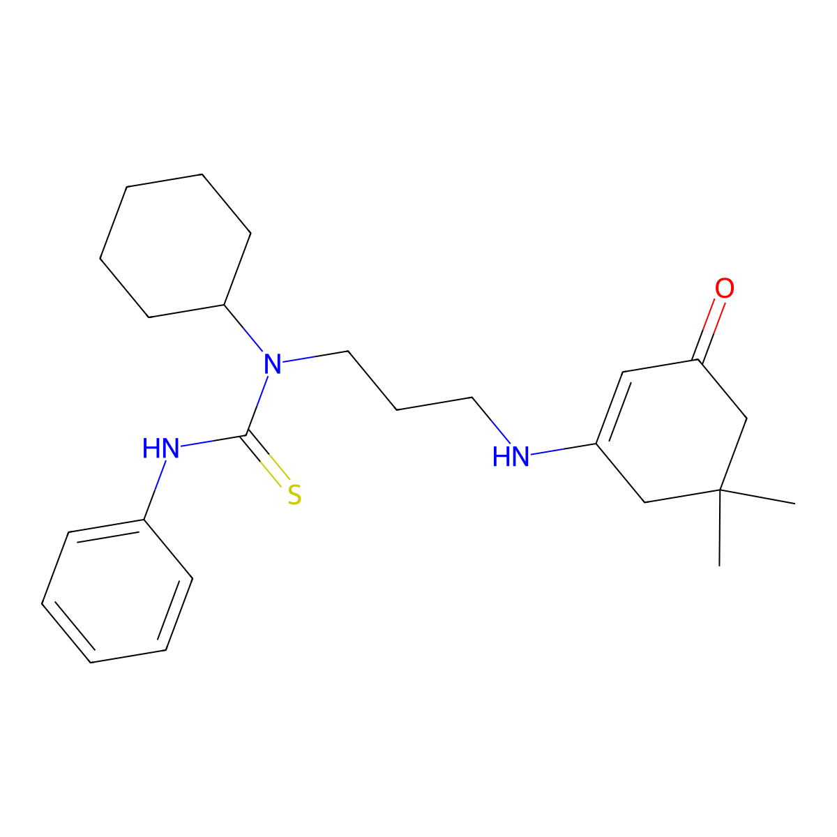 1-Cyclohexyl-1-{3-[(5,5-dimethyl-3-oxocyclohex-1-en-1-yl)amino]propyl}-3-phenylthiourea molecular structure, CAS 333758-60-4