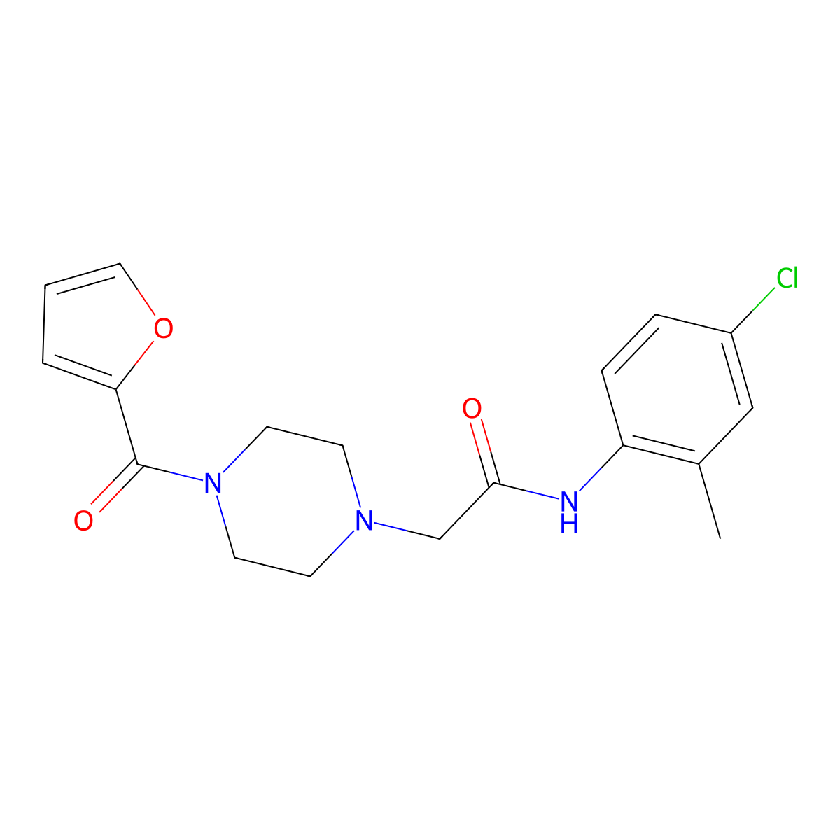 N-(4-Chloro-2-methyl-phenyl)-2-[4-(furan-2-carbonyl)-piperazin-1-yl]-acetamide molecular structure, CAS 333758-63-7