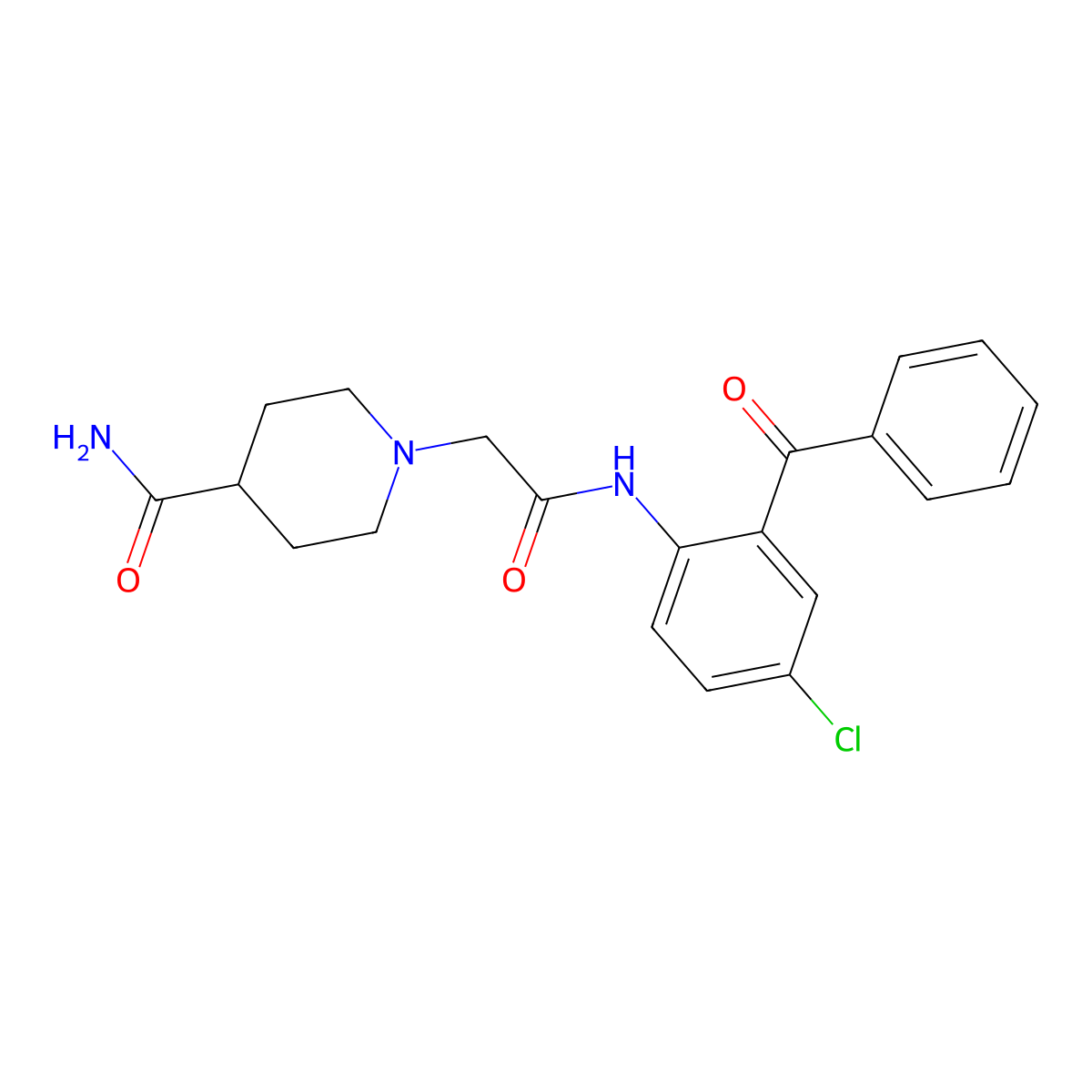 1-{2-[(2-Benzoyl-4-chlorophenyl)amino]-2-oxoethyl}piperidine-4-carboxamide molecular structure, CAS 333758-72-8