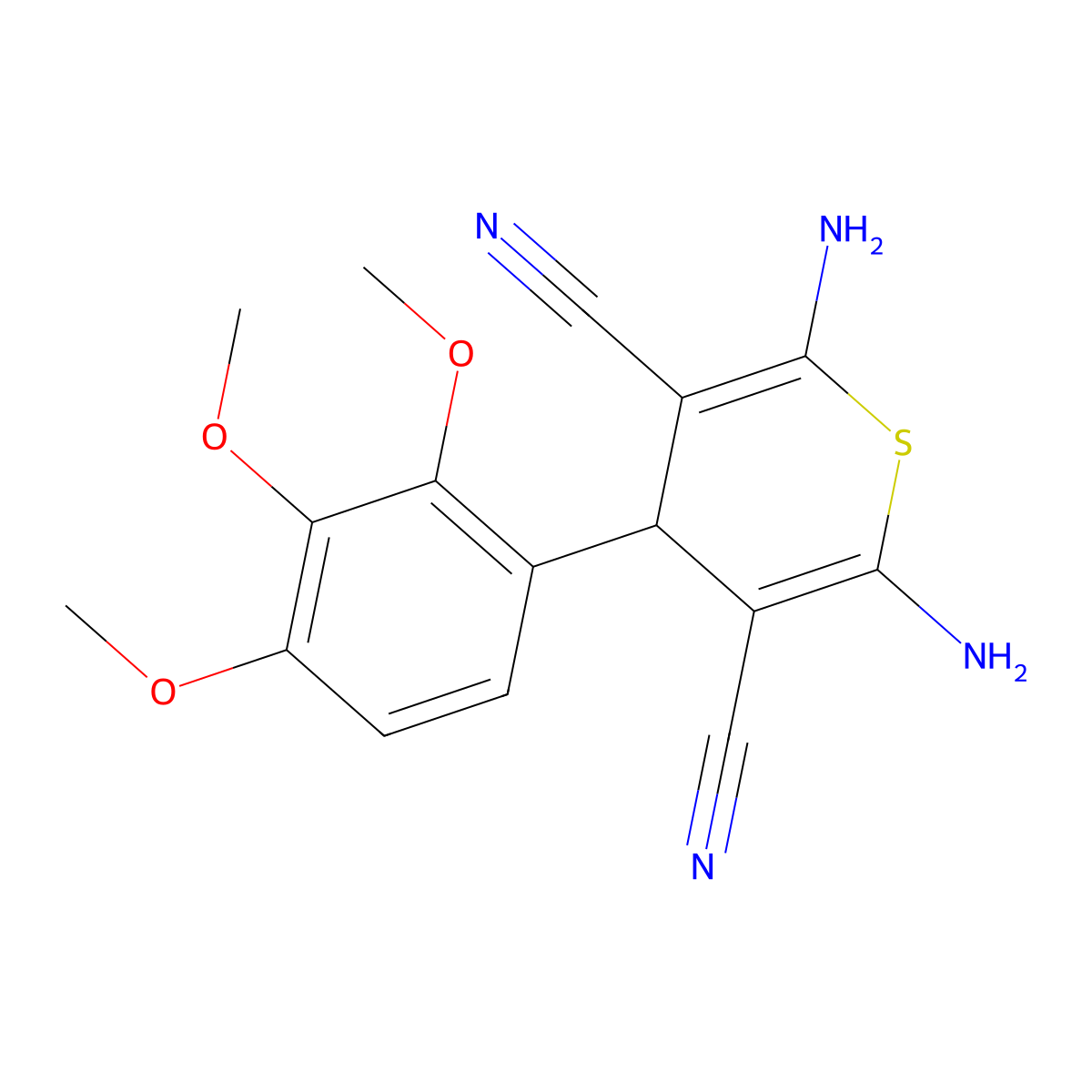 2,6-diamino-4-(2,3,4-trimethoxyphenyl)-4H-thiopyran-3,5-dicarbonitrile molecular structure, CAS 333759-74-3