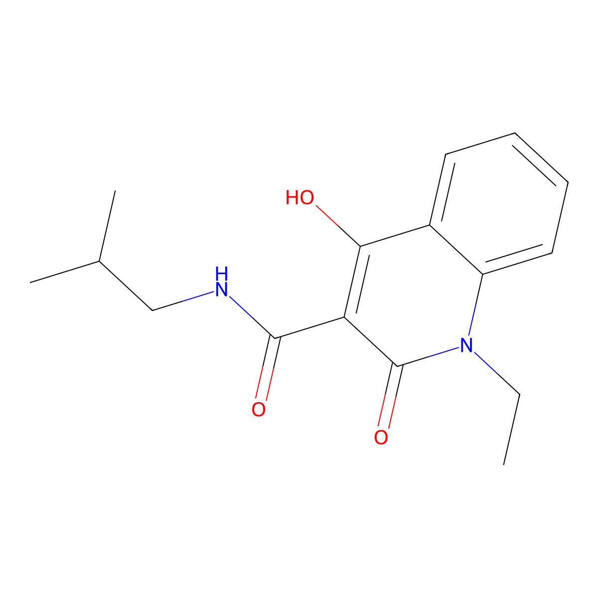 1-ethyl-4-hydroxy-N-(2-methylpropyl)-2-oxo-1,2-dihydroquinoline-3-carboxamide molecular structure, CAS 333760-85-3
