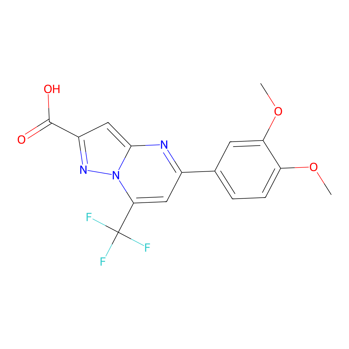 5-(3,4-Dimethoxyphenyl)-7-(trifluoromethyl)pyrazolo[1,5-a]pyrimidine-2-carboxylic acid molecular structure, CAS 333761-16-3