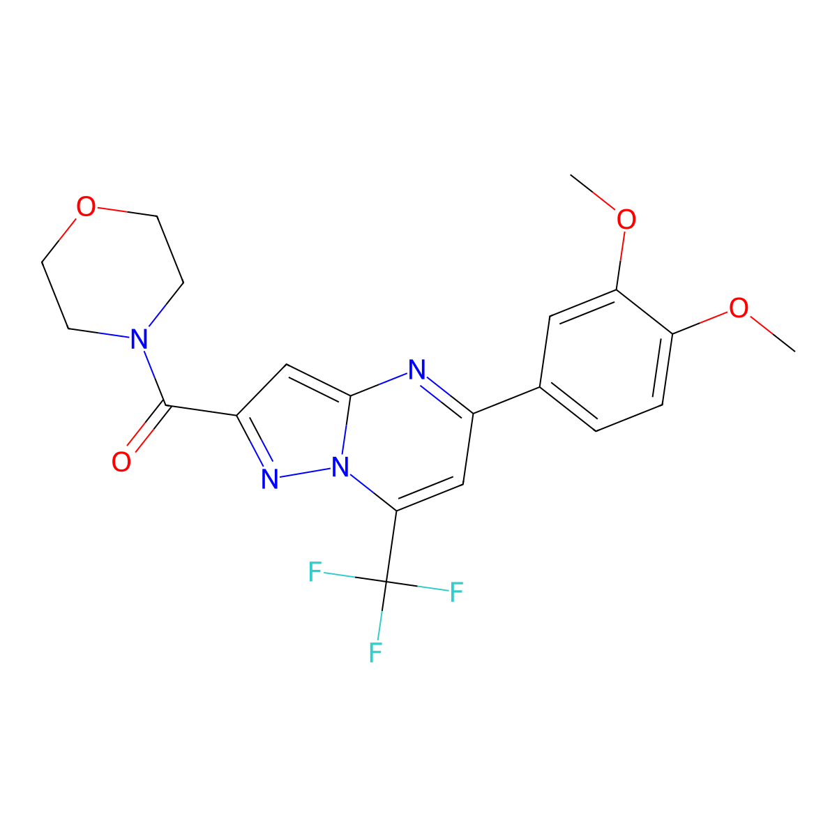 [5-(3,4-Dimethoxyphenyl)-7-(trifluoromethyl)pyrazolo[1,5-a]pyrimidin-2-yl](morpholin-4-yl)methanone molecular structure, CAS 333761-17-4