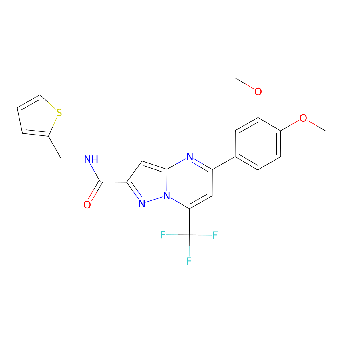 5-(3,4-dimethoxyphenyl)-N-(thiophen-2-ylmethyl)-7-(trifluoromethyl)pyrazolo[1,5-a]pyrimidine-2-carboxamide molecular structure, CAS 333761-19-6