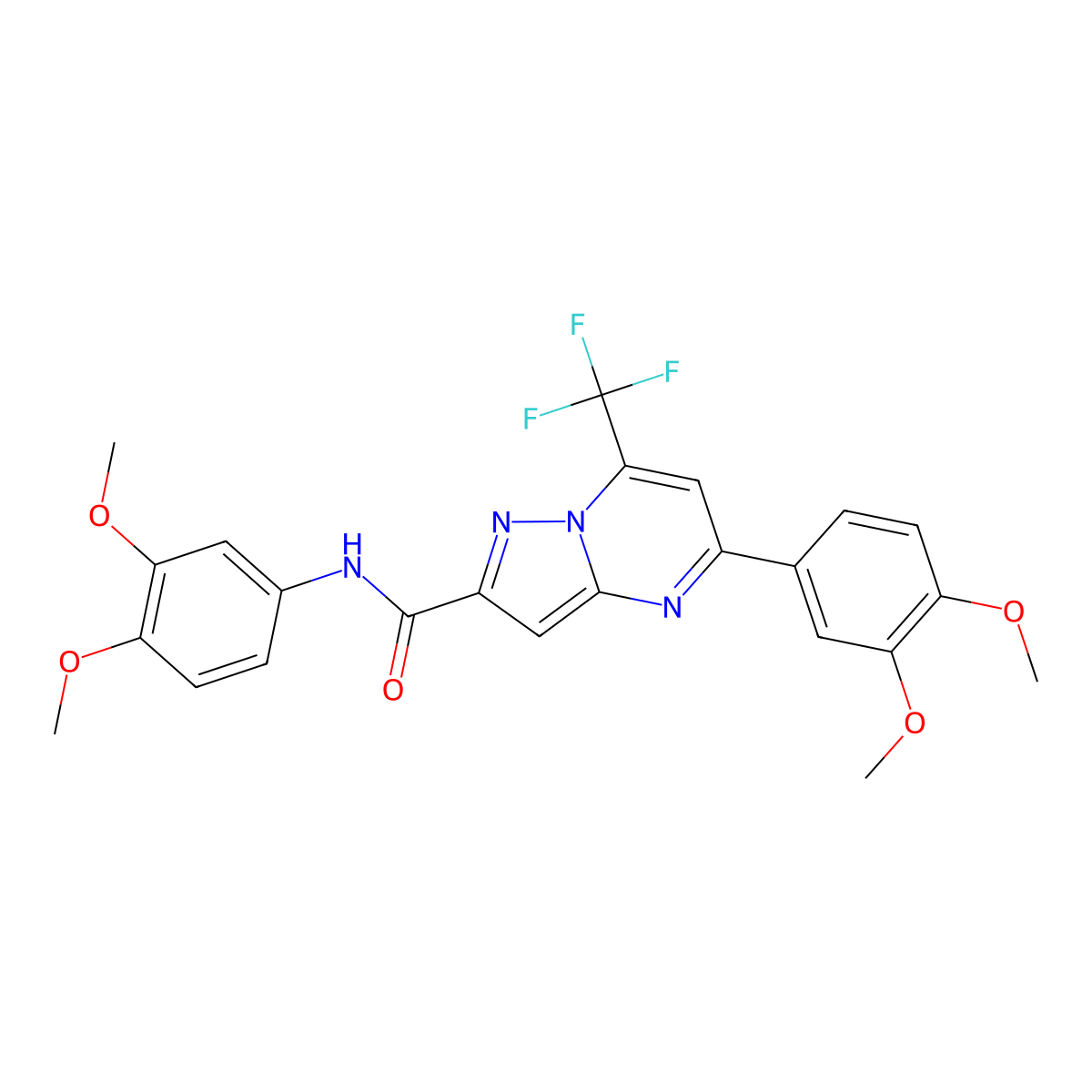 N,5-bis(3,4-dimethoxyphenyl)-7-(trifluoromethyl)pyrazolo[1,5-a]pyrimidine-2-carboxamide molecular structure, CAS 333761-20-9