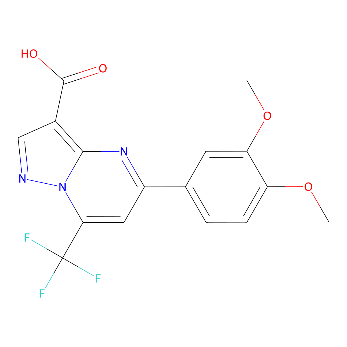 5-(3,4-Dimethoxyphenyl)-7-(trifluoromethyl)pyrazolo[1,5-a]pyrimidine-3-carboxylic acid molecular structure, CAS 333761-27-6