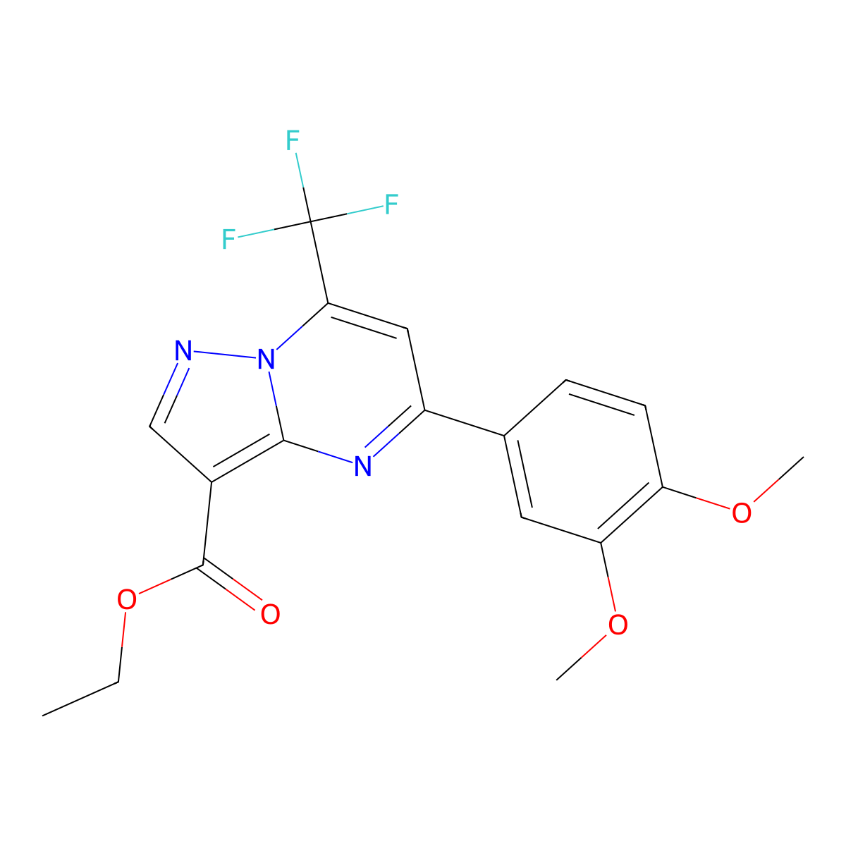 Ethyl 5-(3,4-dimethoxyphenyl)-7-(trifluoromethyl)pyrazolo[1,5-a]pyrimidine-3-carboxylate molecular structure, CAS 333761-28-7