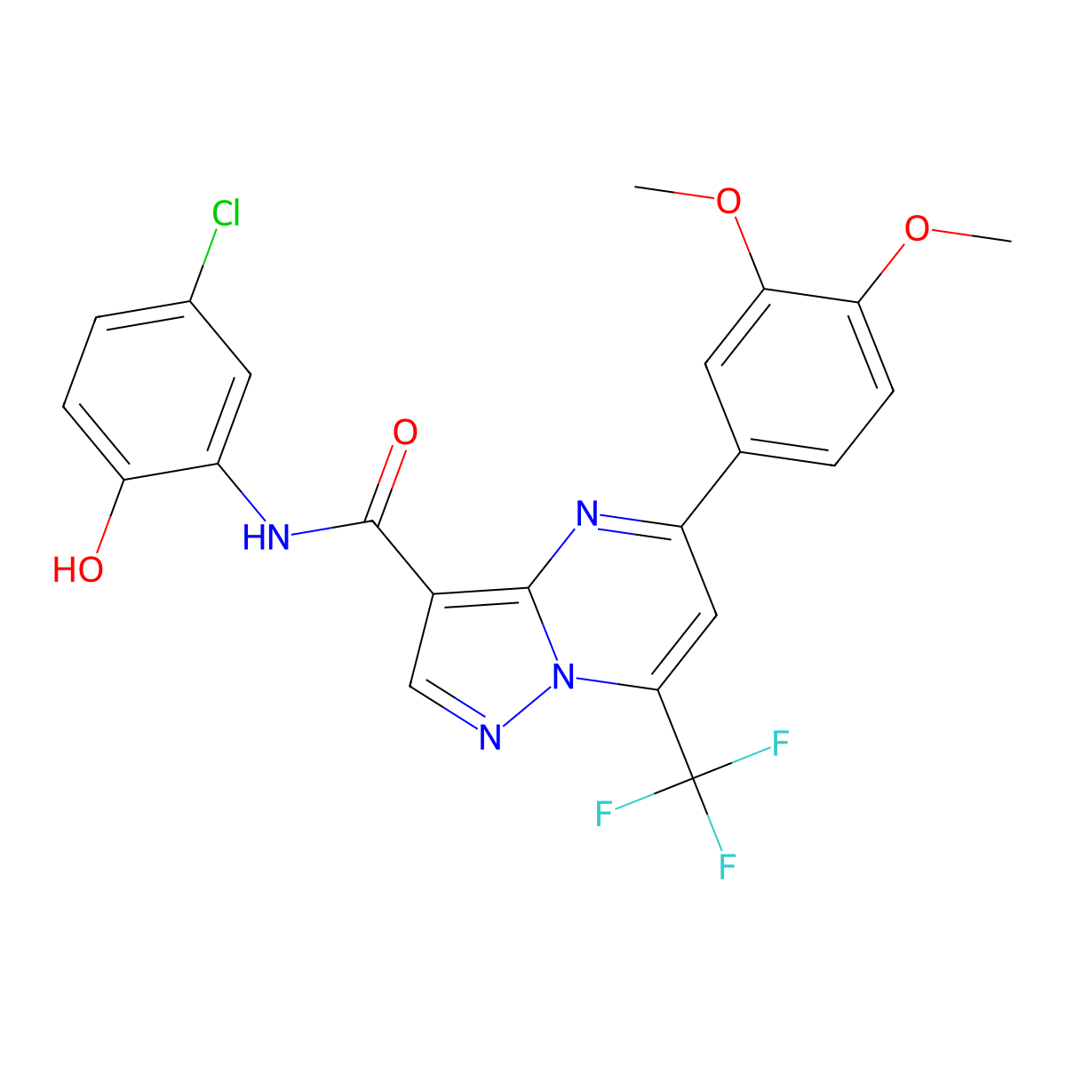 N-(5-chloro-2-hydroxyphenyl)-5-(3,4-dimethoxyphenyl)-7-(trifluoromethyl)pyrazolo[1,5-a]pyrimidine-3-carboxamide molecular structure, CAS 333761-34-5