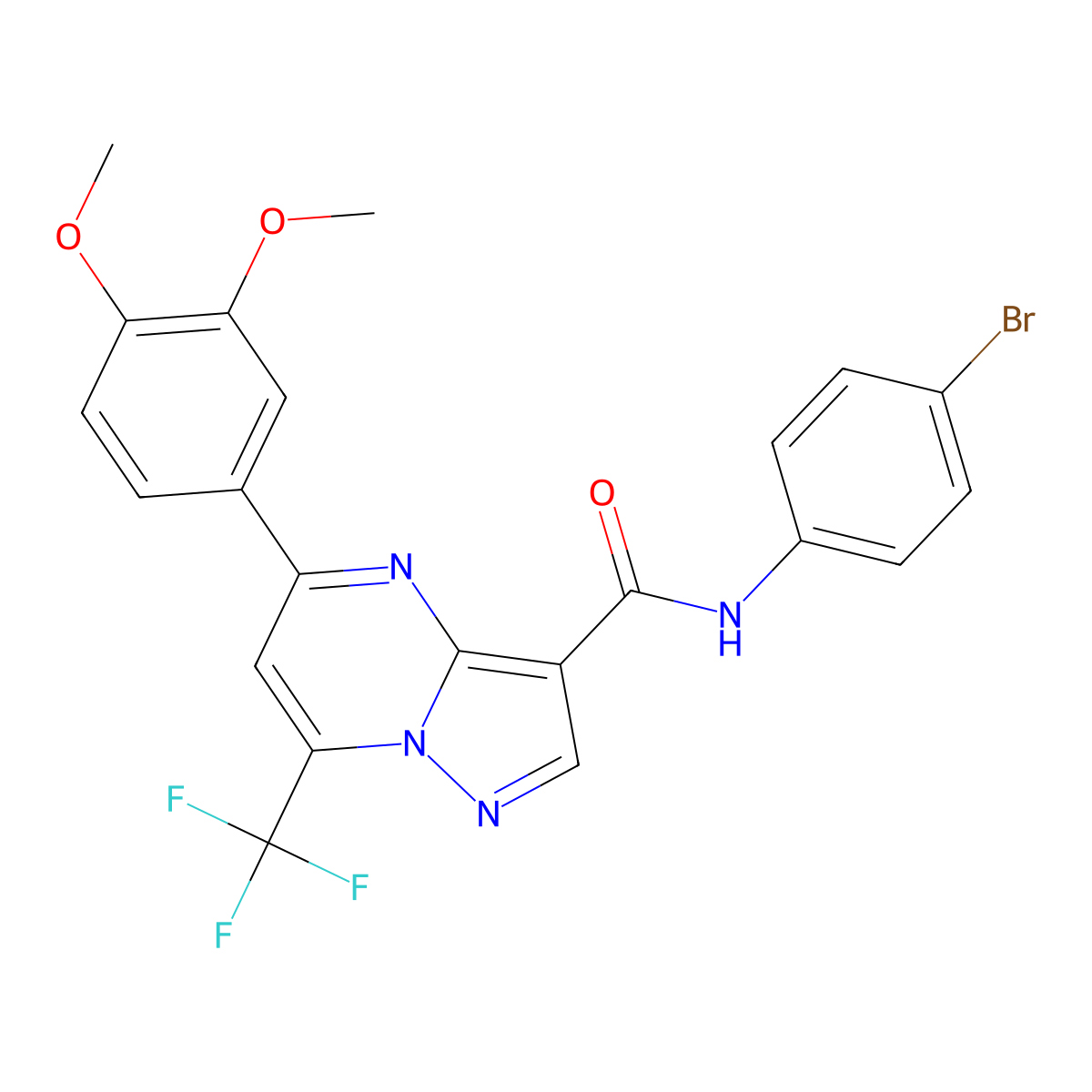 N-(4-bromophenyl)-5-(3,4-dimethoxyphenyl)-7-(trifluoromethyl)pyrazolo[1,5-a]pyrimidine-3-carboxamide molecular structure, CAS 333761-39-0