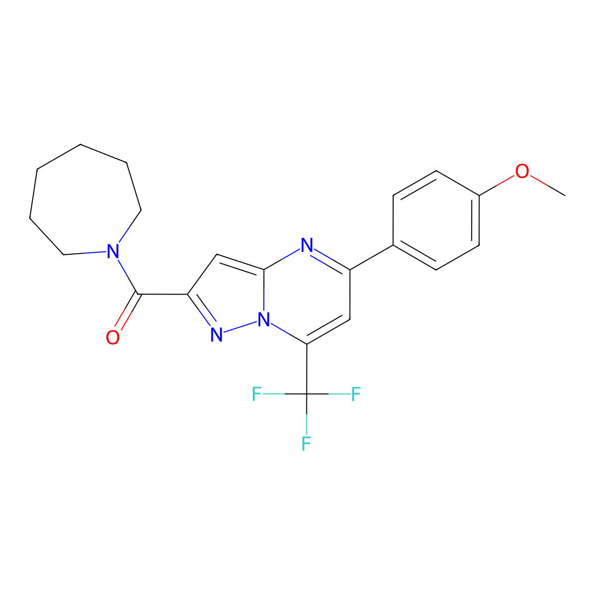 2-(1-Azepanylcarbonyl)-5-(4-methoxyphenyl)-7-(trifluoromethyl)pyrazolo[1,5-a]pyrimidine molecular structure, CAS 333761-60-7