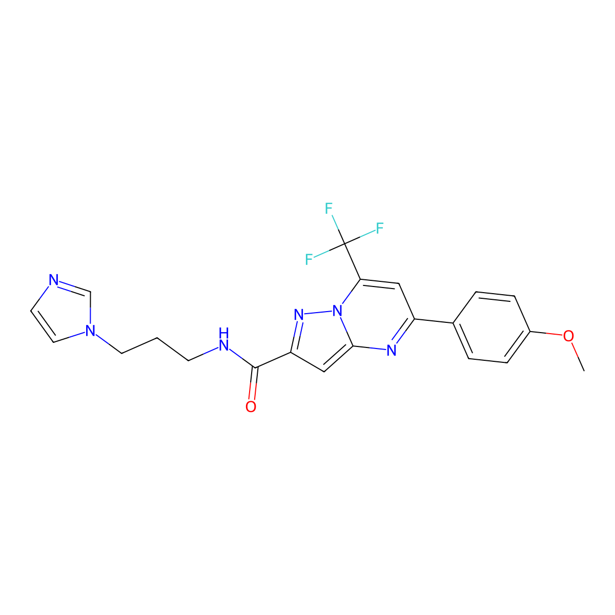 N-[3-(1H-imidazol-1-yl)propyl]-5-(4-methoxyphenyl)-7-(trifluoromethyl)pyrazolo[1,5-a]pyrimidine-2-carboxamide molecular structure, CAS 333761-61-8