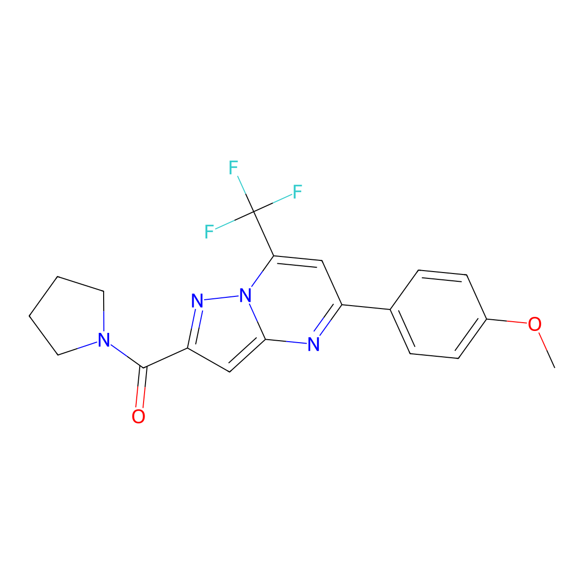 5-(4-Methoxyphenyl)-2-(1-pyrrolidinylcarbonyl)-7-(trifluoromethyl)pyrazolo[1,5-a]pyrimidine molecular structure, CAS 333761-62-9