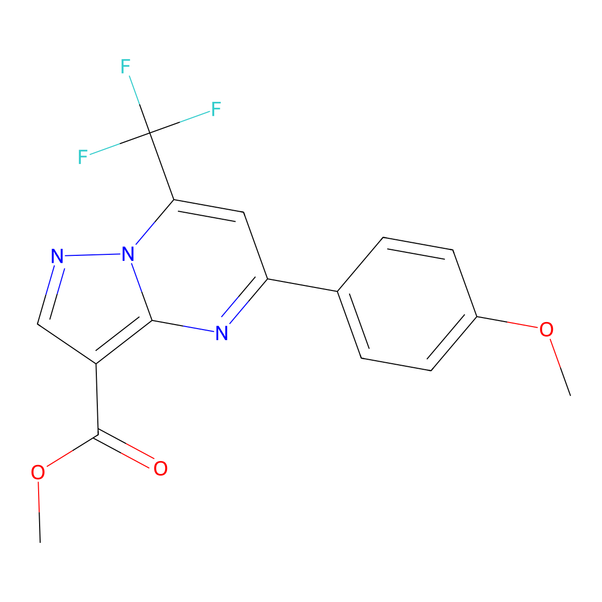 Methyl 5-(4-methoxyphenyl)-7-(trifluoromethyl)pyrazolo[1,5-a]pyrimidine-3-carboxylate molecular structure, CAS 333761-74-3
