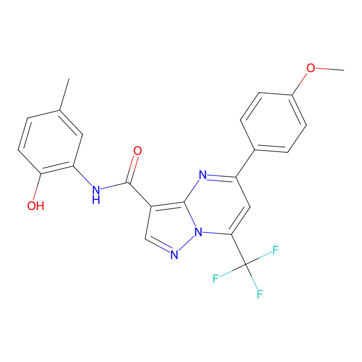 N-(2-hydroxy-5-methylphenyl)-5-(4-methoxyphenyl)-7-(trifluoromethyl)pyrazolo[1,5-a]pyrimidine-3-carboxamide molecular structure, CAS 333761-78-7