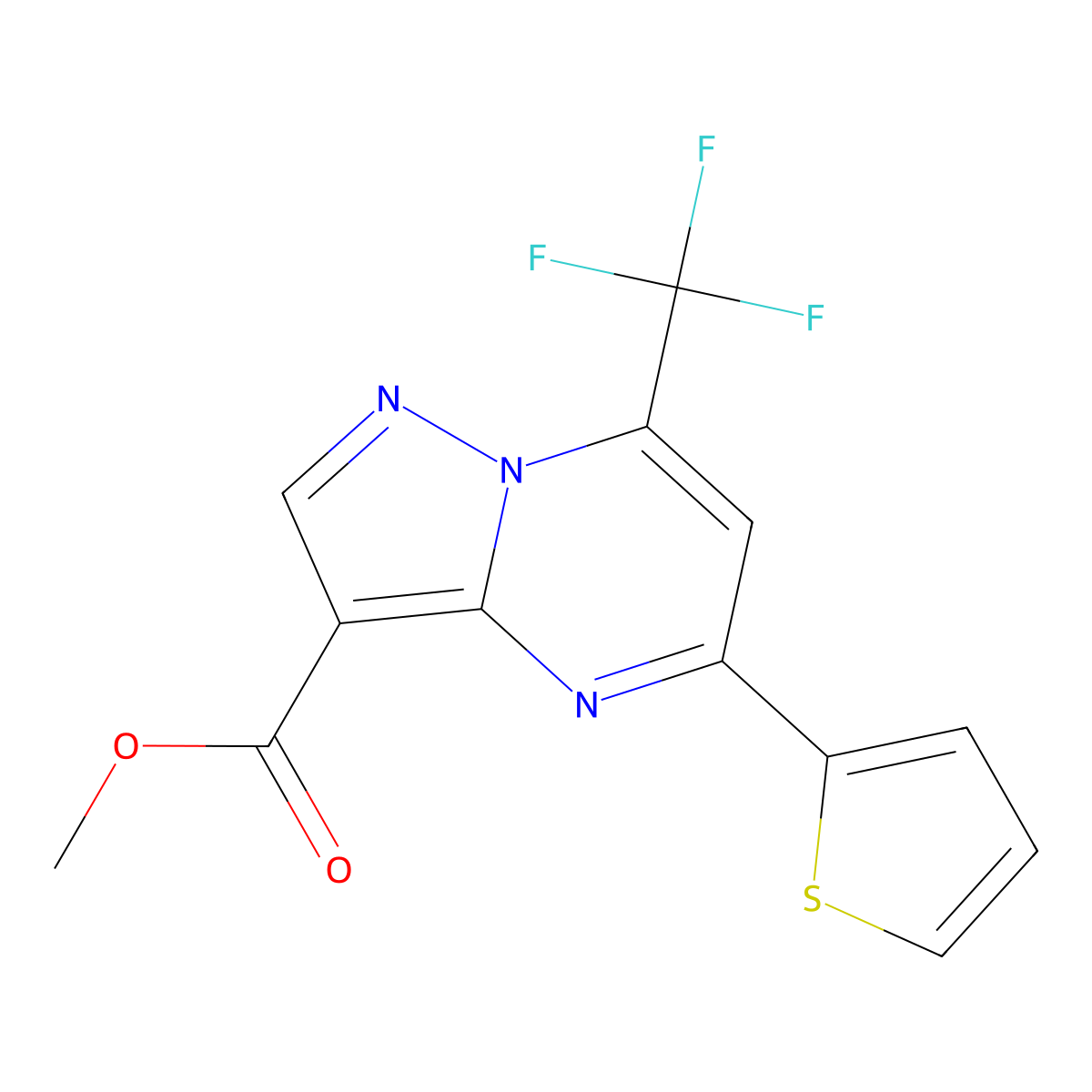 Methyl 5-(thiophen-2-yl)-7-(trifluoromethyl)pyrazolo[1,5-a]pyrimidine-3-carboxylate molecular structure, CAS 333762-00-8
