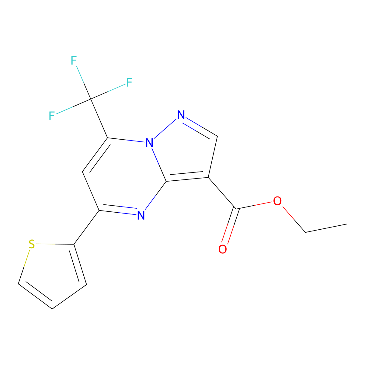 Ethyl 5-(thiophen-2-yl)-7-(trifluoromethyl)pyrazolo[1,5-a]pyrimidine-3-carboxylate molecular structure, CAS 333762-01-9