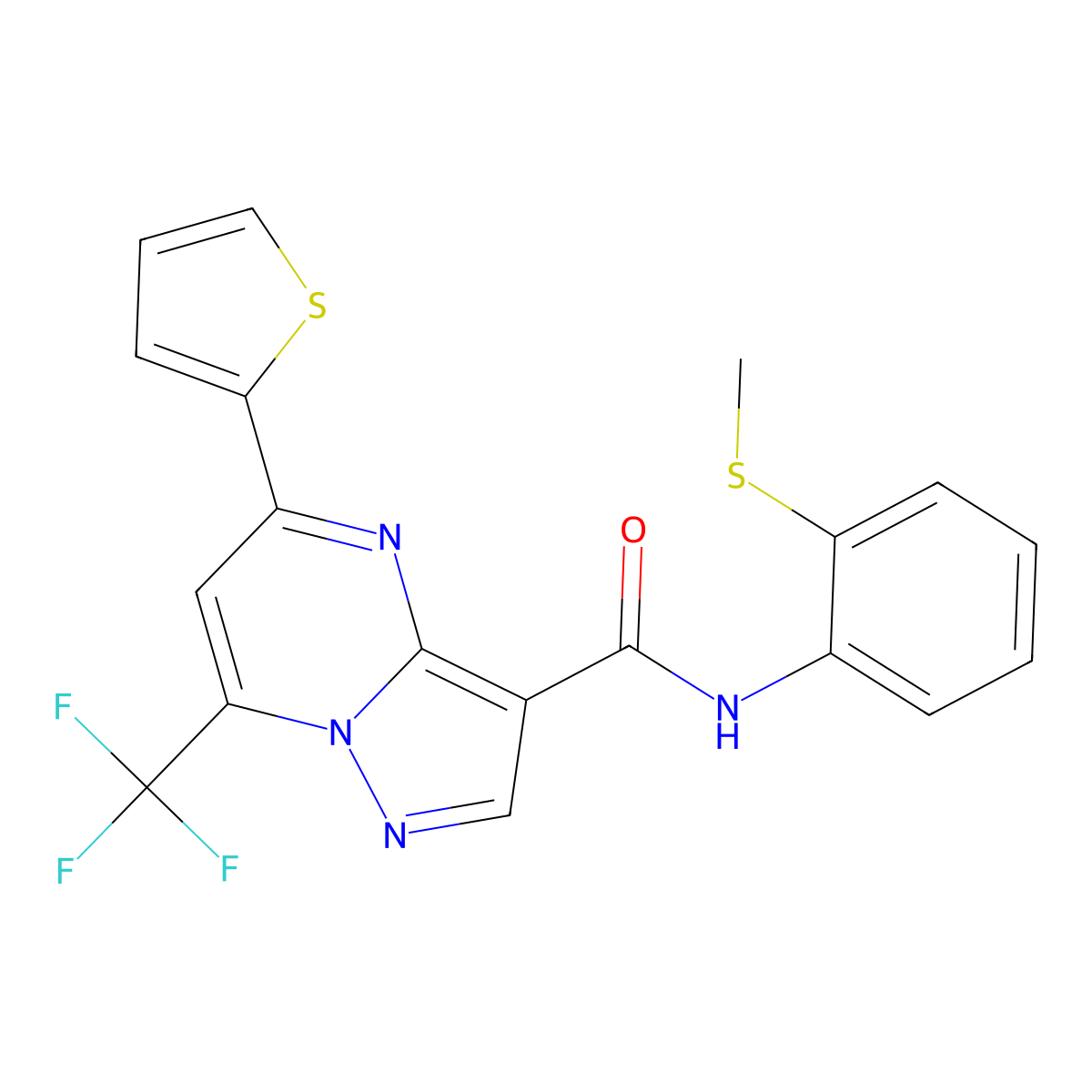 N-(2-methylsulfanylphenyl)-5-thiophen-2-yl-7-(trifluoromethyl)pyrazolo[1,5-a]pyrimidine-3-carboxamide molecular structure, CAS 333762-22-4