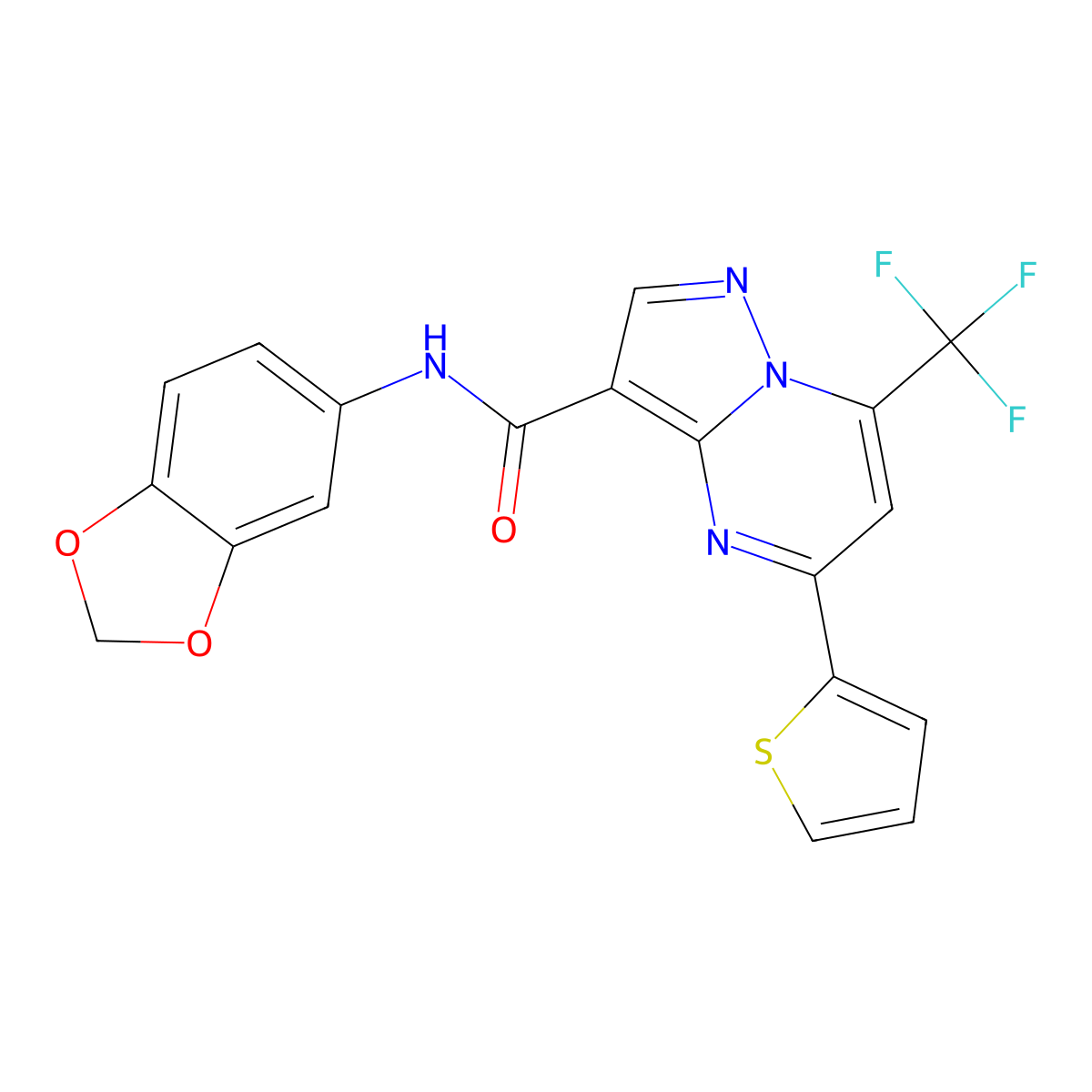 N-(1,3-benzodioxol-5-yl)-5-thiophen-2-yl-7-(trifluoromethyl)pyrazolo[1,5-a]pyrimidine-3-carboxamide molecular structure, CAS 333762-29-1