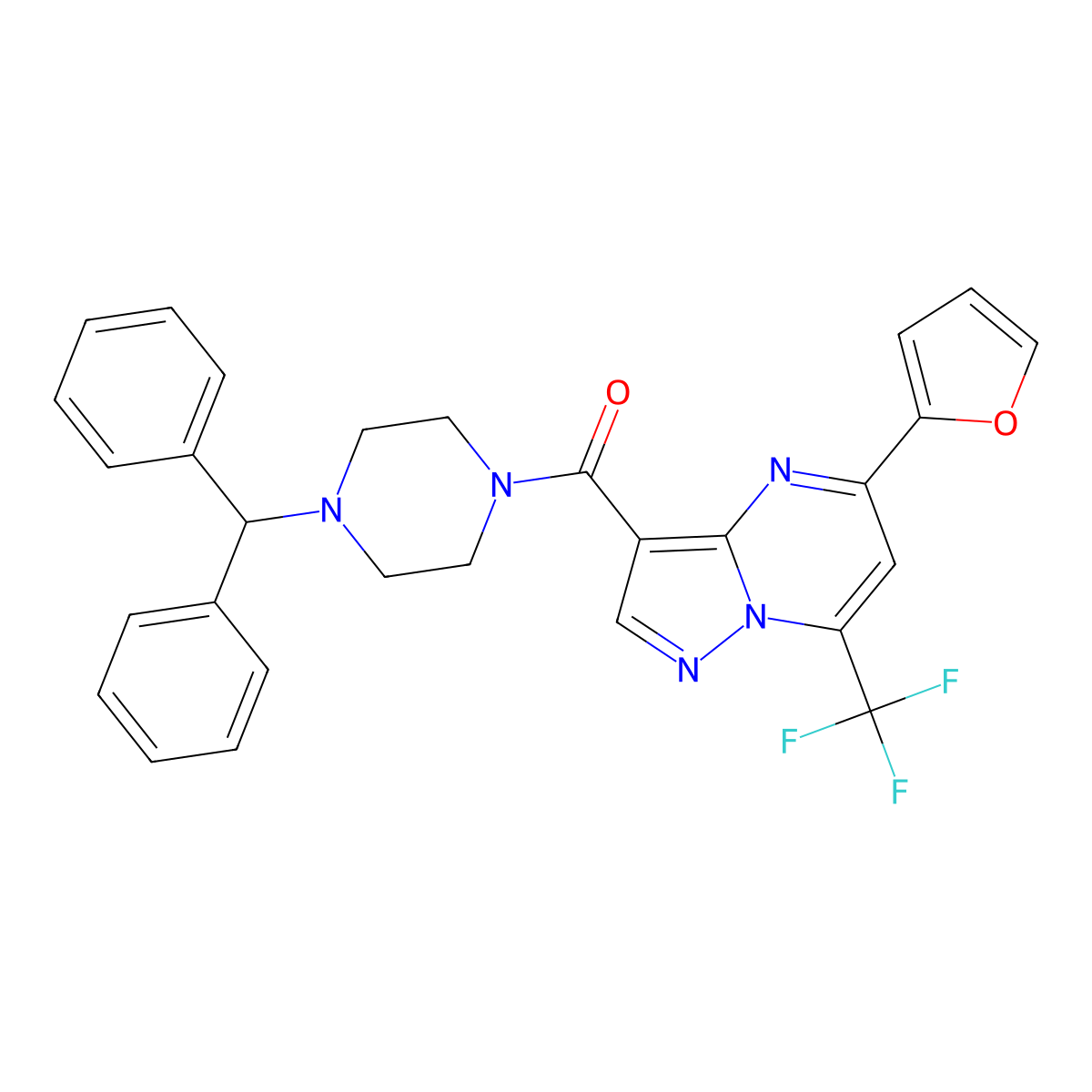 3-[(4-Benzhydryl-1-piperazinyl)carbonyl]-5-(2-furyl)-7-(trifluoromethyl)pyrazolo[1,5-a]pyrimidine molecular structure, CAS 333762-47-3