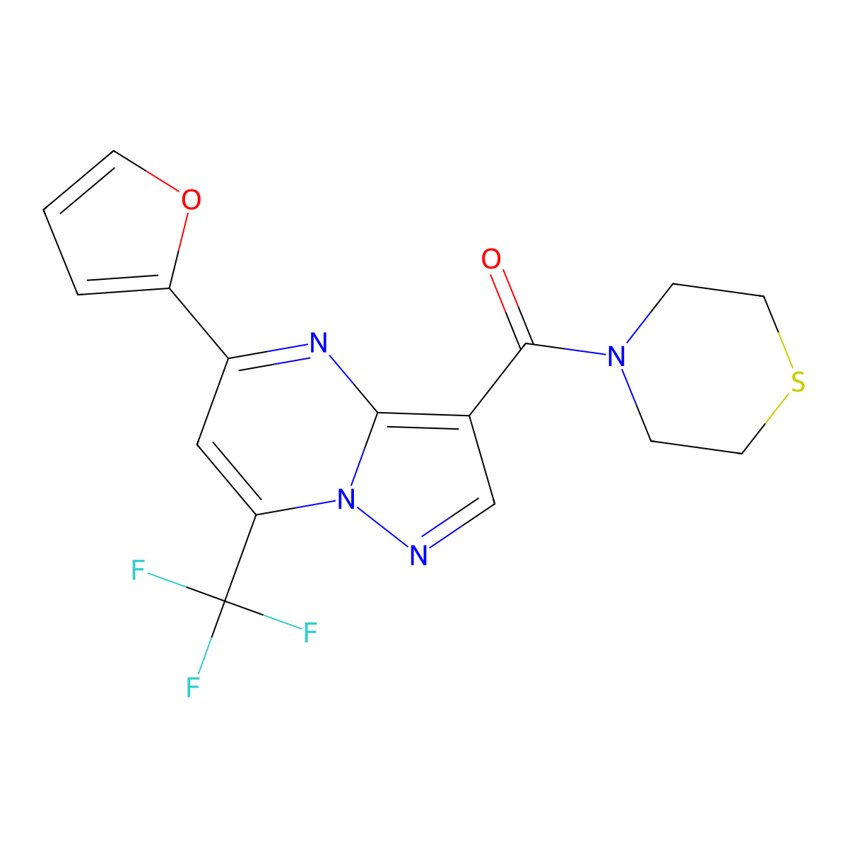 [5-(Furan-2-yl)-7-(trifluoromethyl)pyrazolo[1,5-a]pyrimidin-3-yl]-thiomorpholin-4-ylmethanone molecular structure, CAS 333762-51-9