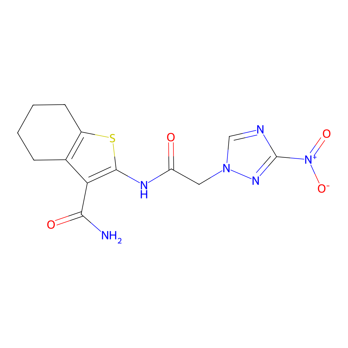 2-(2-(3-nitro-1H-1,2,4-triazol-1-yl)acetamido)-4,5,6,7-tetrahydro-1-benzothiophene-3-carboxamide molecular structure, CAS 333762-94-0