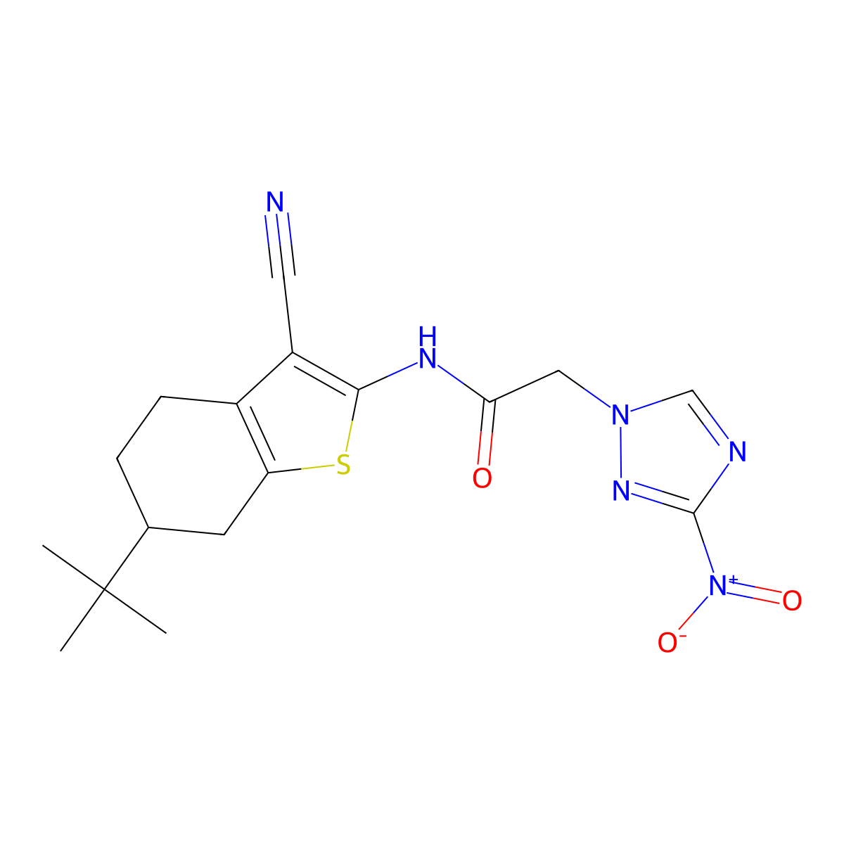 N-(6-tert-butyl-3-cyano-4,5,6,7-tetrahydro-1-benzothiophen-2-yl)-2-(3-nitro-1,2,4-triazol-1-yl)acetamide molecular structure, CAS 333762-95-1