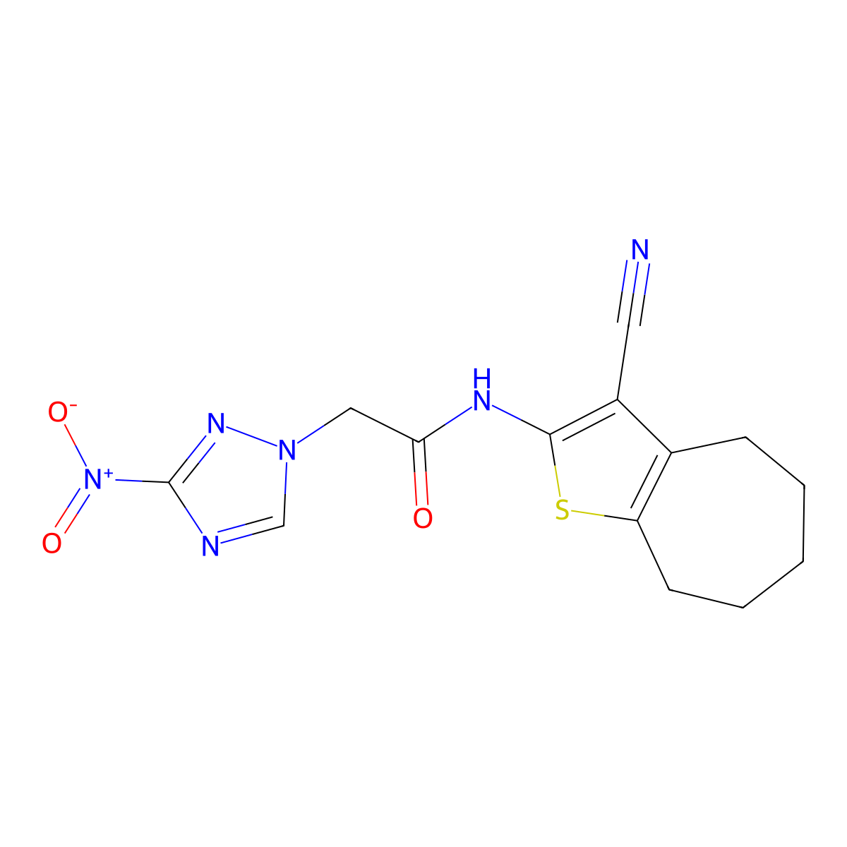 N-(3-cyano-5,6,7,8-tetrahydro-4H-cyclohepta[b]thiophen-2-yl)-2-(3-nitro-1H-1,2,4-triazol-1-yl)acetamide molecular structure, CAS 333762-96-2