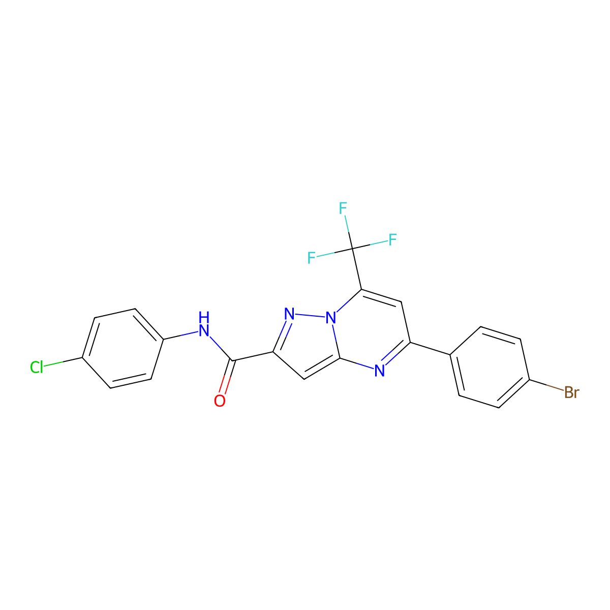 5-(4-bromophenyl)-N-(4-chlorophenyl)-7-(trifluoromethyl)pyrazolo[1,5-a]pyrimidine-2-carboxamide molecular structure, CAS 333763-07-8