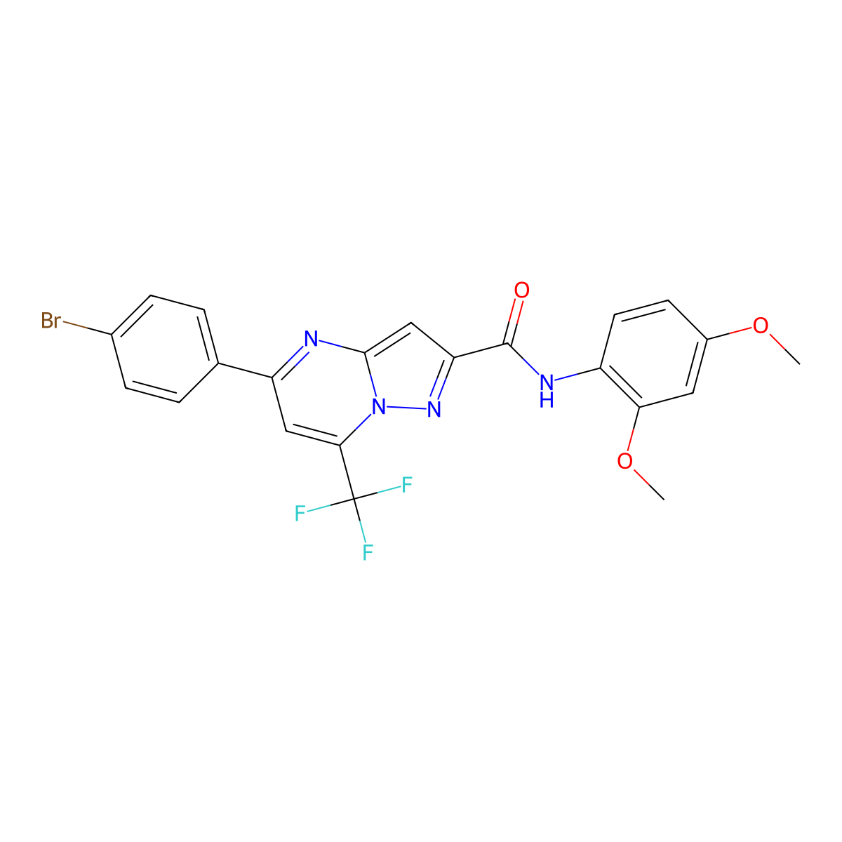 5-(4-bromophenyl)-N-(2,4-dimethoxyphenyl)-7-(trifluoromethyl)pyrazolo[1,5-a]pyrimidine-2-carboxamide molecular structure, CAS 333763-23-8