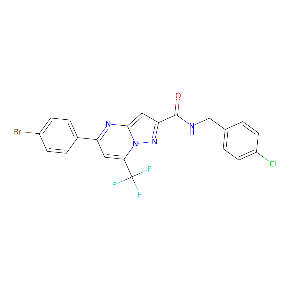 5-(4-bromophenyl)-N-(4-chlorobenzyl)-7-(trifluoromethyl)pyrazolo[1,5-a]pyrimidine-2-carboxamide molecular structure, CAS 333763-32-9