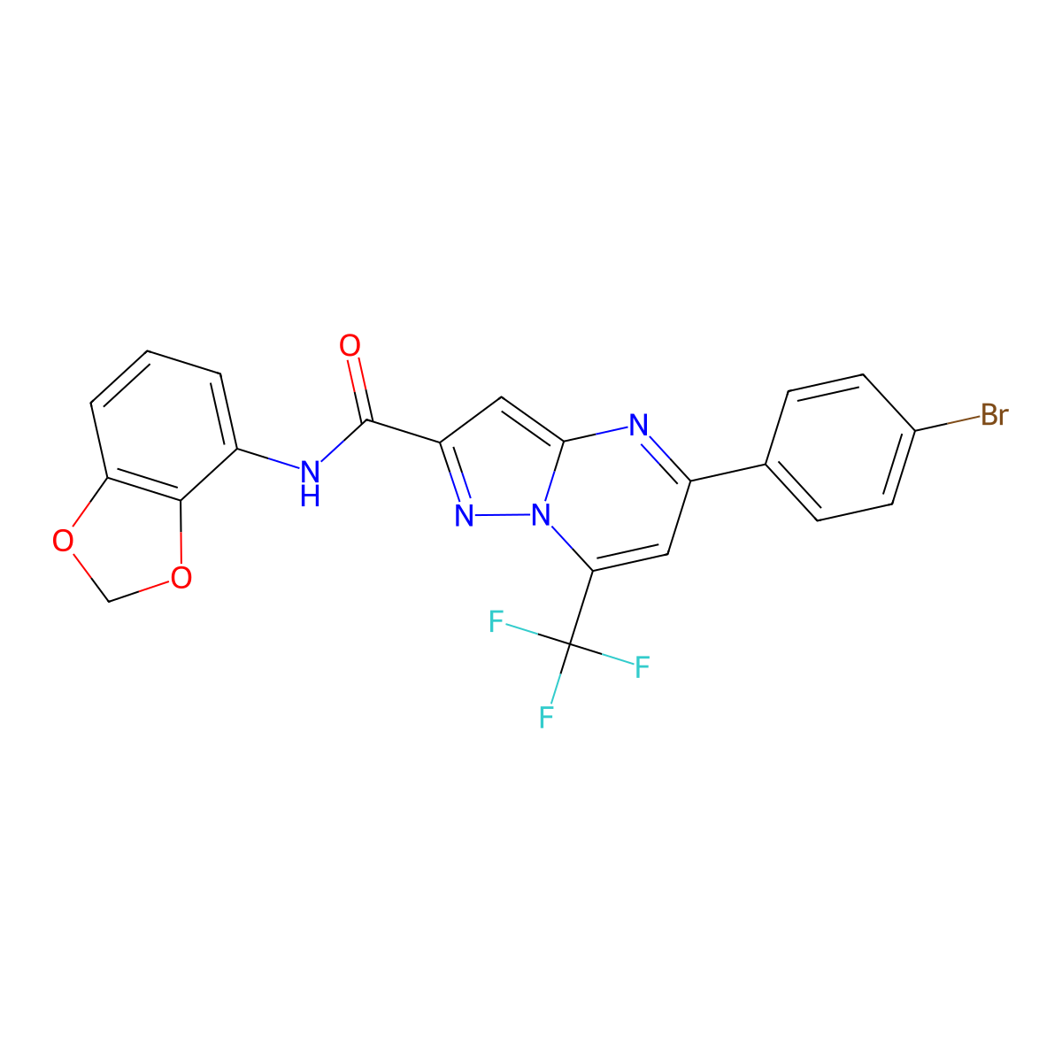 N-(1,3-benzodioxol-4-yl)-5-(4-bromophenyl)-7-(trifluoromethyl)pyrazolo[1,5-a]pyrimidine-2-carboxamide molecular structure, CAS 333763-34-1