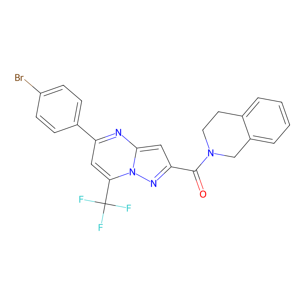 2-{[5-(4-Bromophenyl)-7-(trifluoromethyl)pyrazolo[1,5-a]pyrimidin-2-yl]carbonyl}-1,2,3,4-tetrahydroisoquinoline molecular structure, CAS 333763-74-9