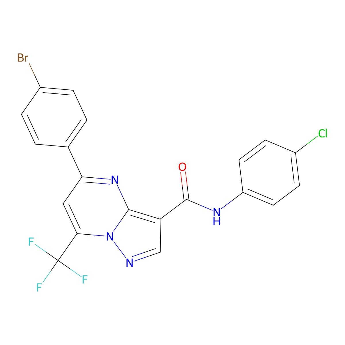 5-(4-bromophenyl)-N-(4-chlorophenyl)-7-(trifluoromethyl)pyrazolo[1,5-a]pyrimidine-3-carboxamide molecular structure, CAS 333763-84-1