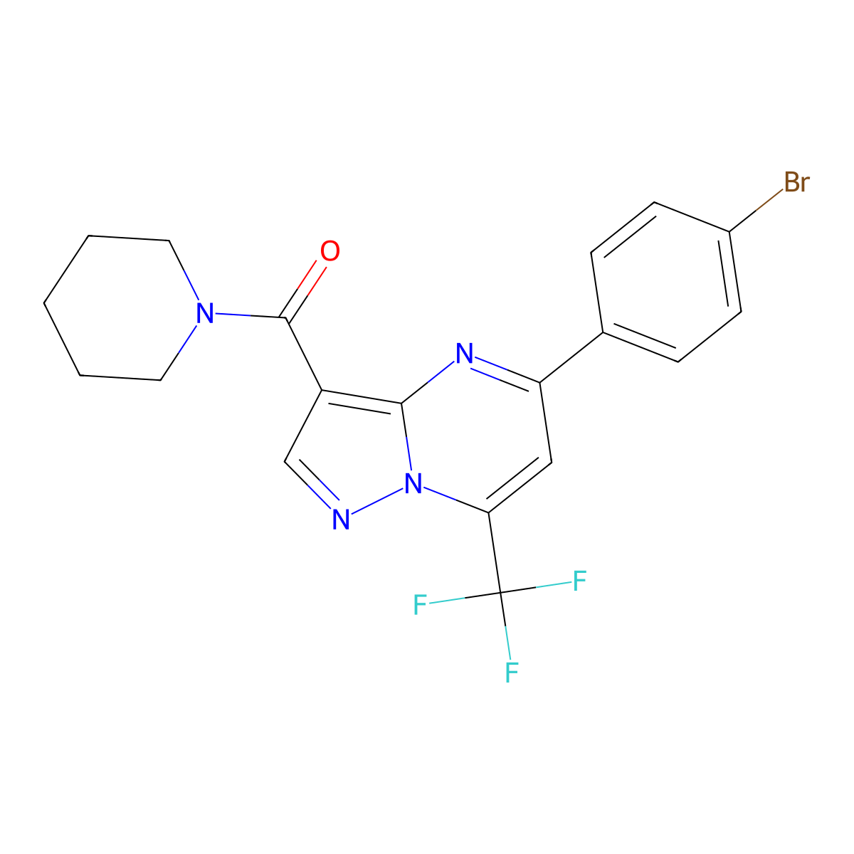 5-(4-Bromophenyl)-3-(1-piperidinylcarbonyl)-7-(trifluoromethyl)pyrazolo[1,5-a]pyrimidine molecular structure, CAS 333763-85-2