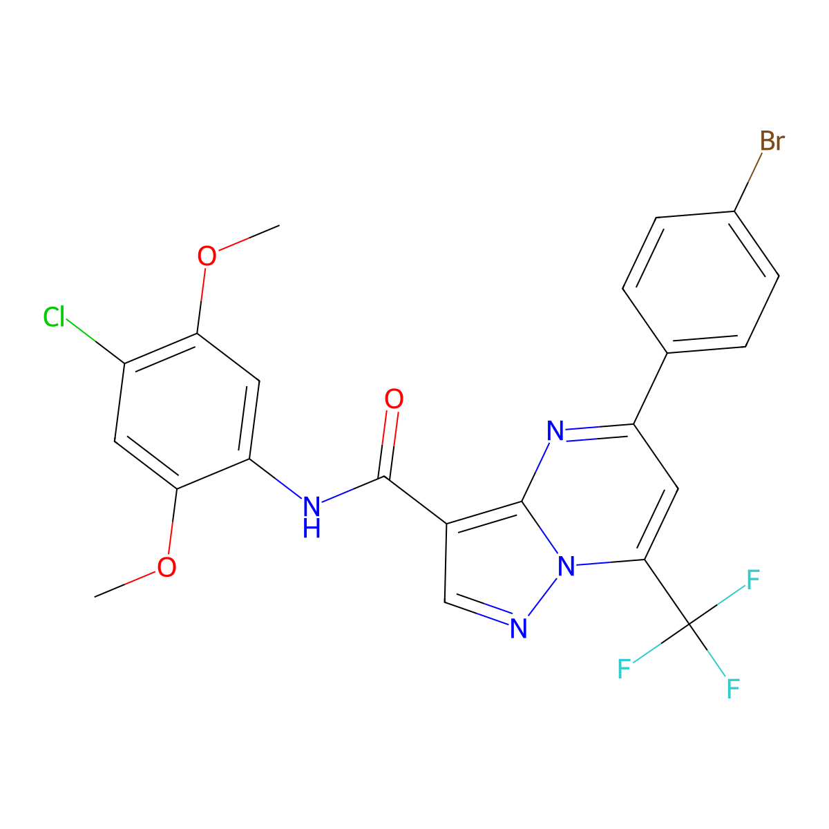 5-(4-bromophenyl)-N-(4-chloro-2,5-dimethoxyphenyl)-7-(trifluoromethyl)pyrazolo[1,5-a]pyrimidine-3-carboxamide molecular structure, CAS 333764-01-5