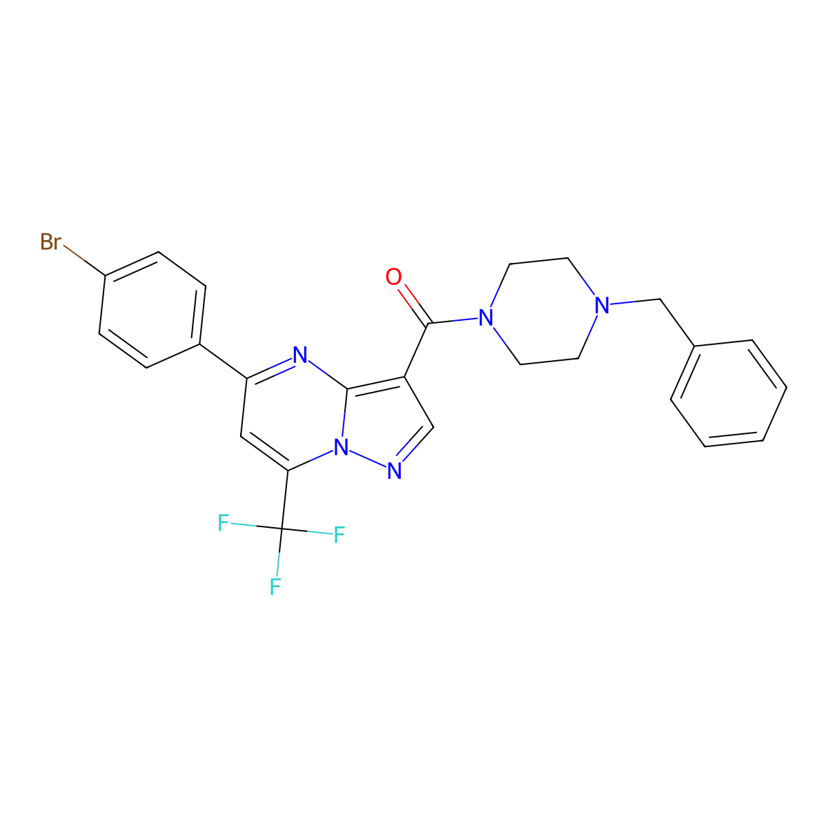 (4-Benzylpiperazin-1-yl)-[5-(4-bromophenyl)-7-(trifluoromethyl)pyrazolo[1,5-a]pyrimidin-3-yl]methanone molecular structure, CAS 333764-02-6