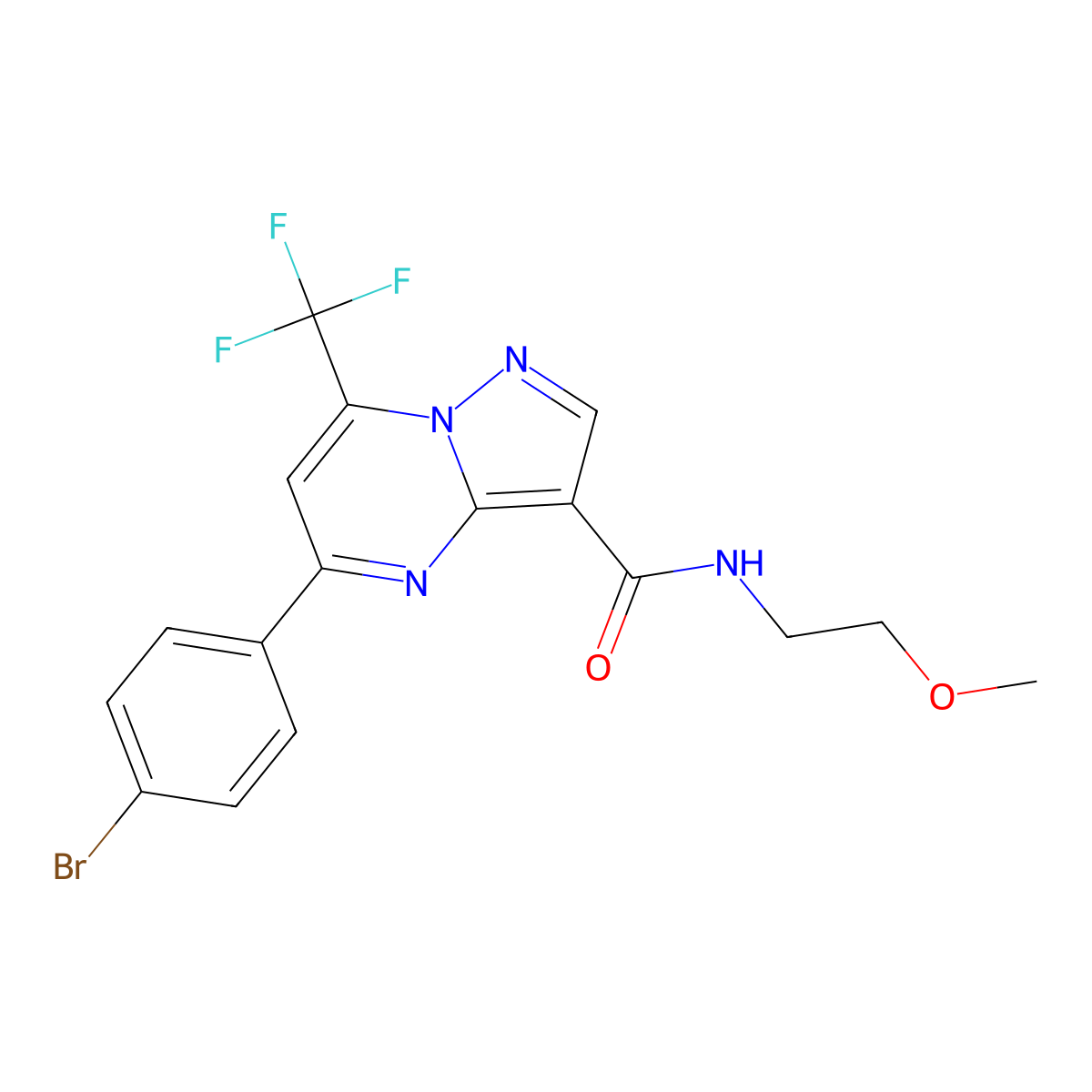 5-(4-bromophenyl)-N-(2-methoxyethyl)-7-(trifluoromethyl)pyrazolo[1,5-a]pyrimidine-3-carboxamide molecular structure, CAS 333764-03-7