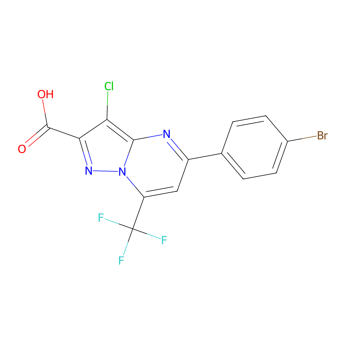 5-(4-Bromophenyl)-3-chloro-7-(trifluoromethyl)pyrazolo[1,5-a]pyrimidine-2-carboxylic acid molecular structure, CAS 333764-20-8